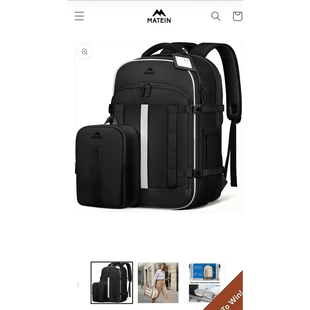 MATEIN Carry On Travel Backpack Unisex Black‎ Convertible w/ Garment compartment